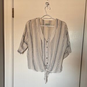 Veronica m- Striped V-Neck Button-Up Women Top- size medium